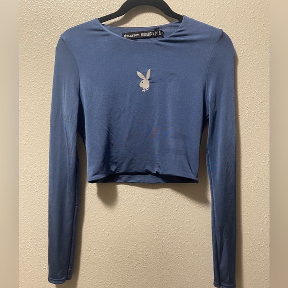 PLAYBOY Tops - PlayBoy Dark Blue Crop Long Sleeve *Minor Flaws*